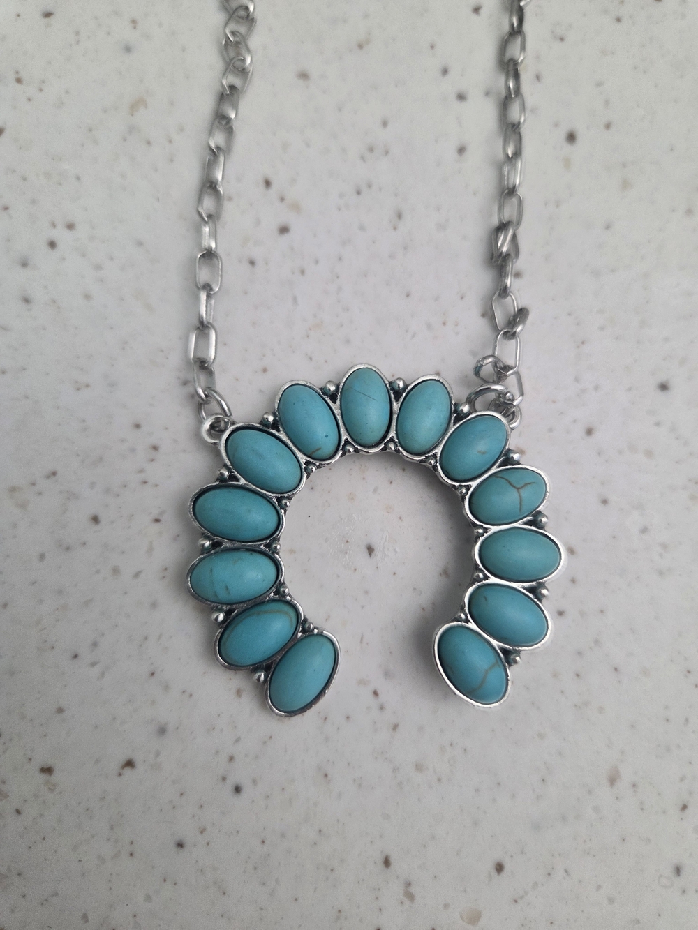 Turquoise Stone Horseshoe Pendant Necklace - Women Jewelry